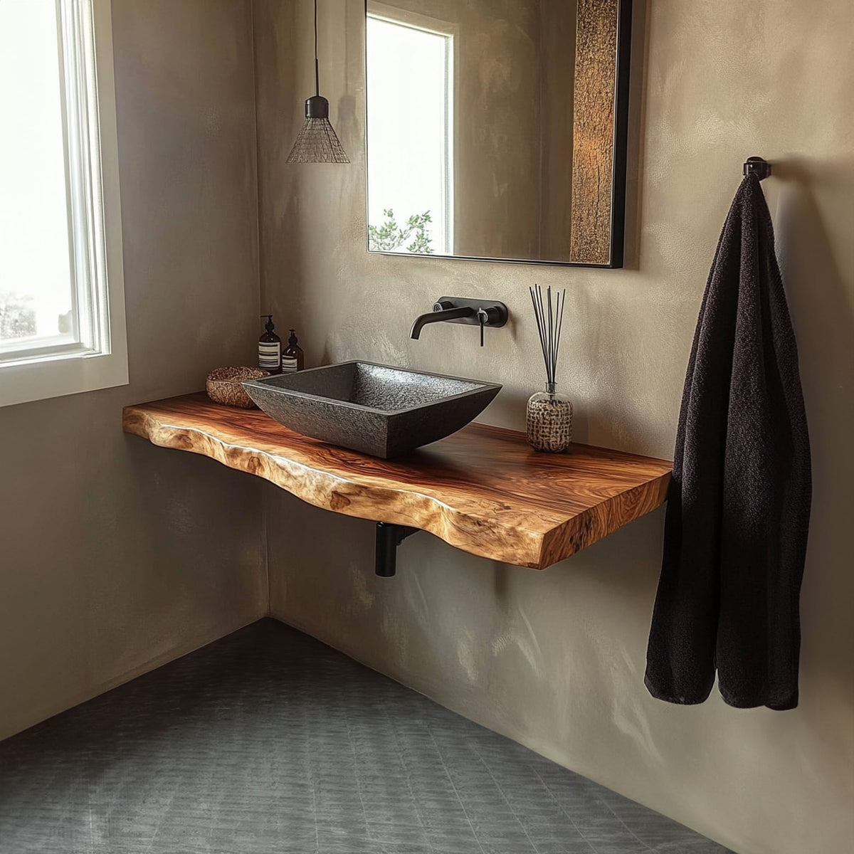Rustic Bathroom Vanity Shelf Organic Bathroom Style, solid wood, built to order