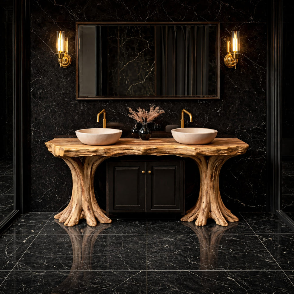 Organic Solid Bathroom Vanity Tree Base Statement Design, solid wood, built to order