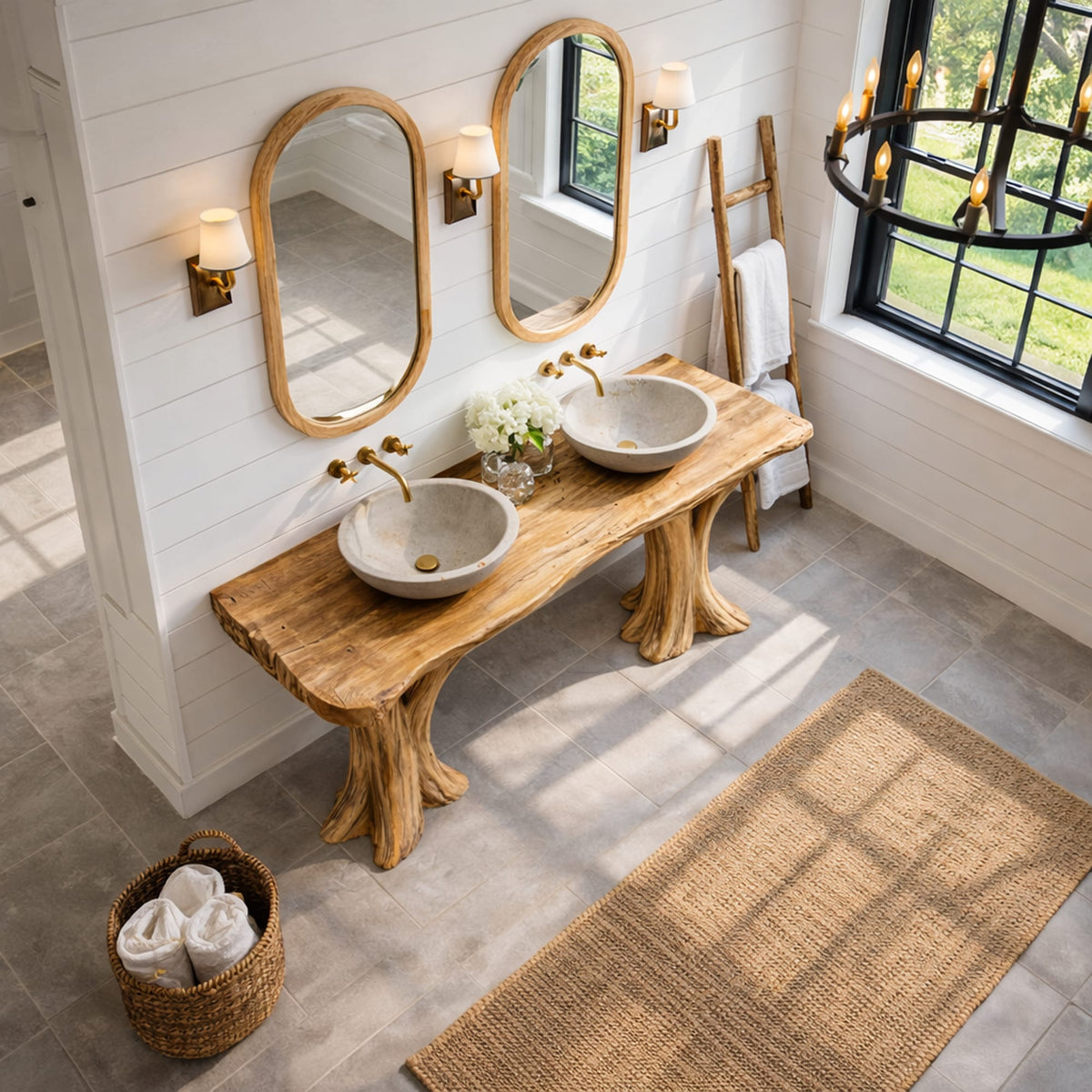 Live Edge Solid Bathroom Vanity Organic Sculptural Base, solid wood, built to order