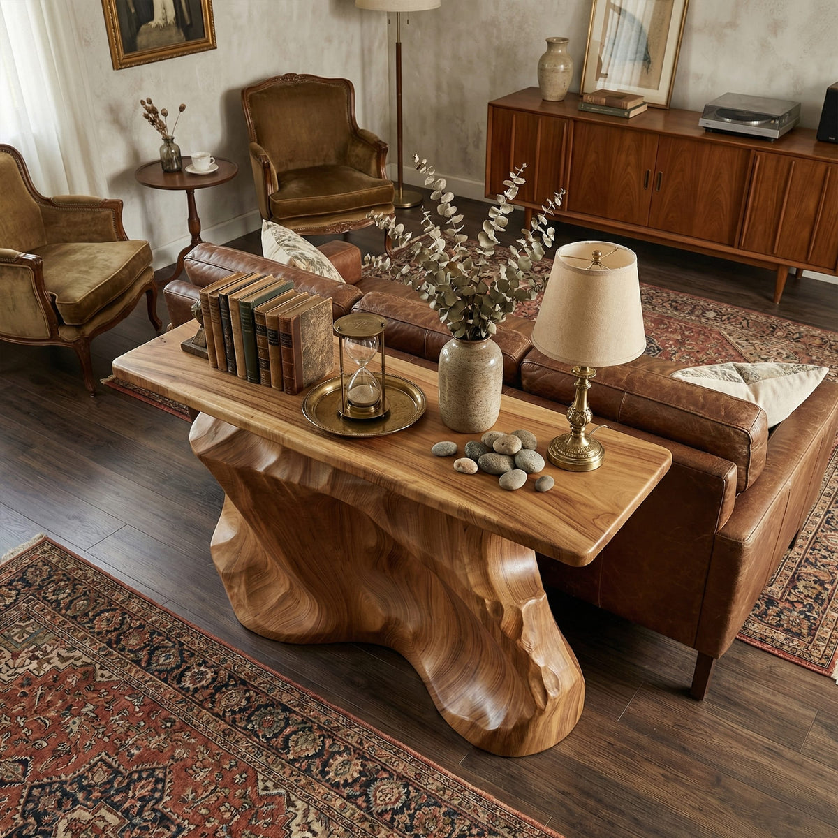 Solid Sculptural Back Console Table