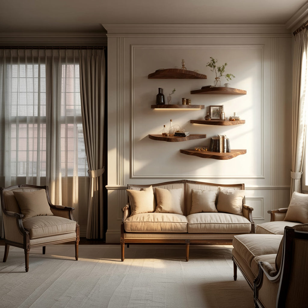 Asymmetrical Solid Floating Shelves Organic Wall Display Interior Decor, solid wood, built to order