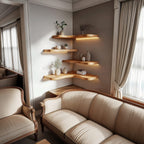 Corner Solid Floating Shelves Organic Layered Wall Display Interior Decor, solid wood, built to order