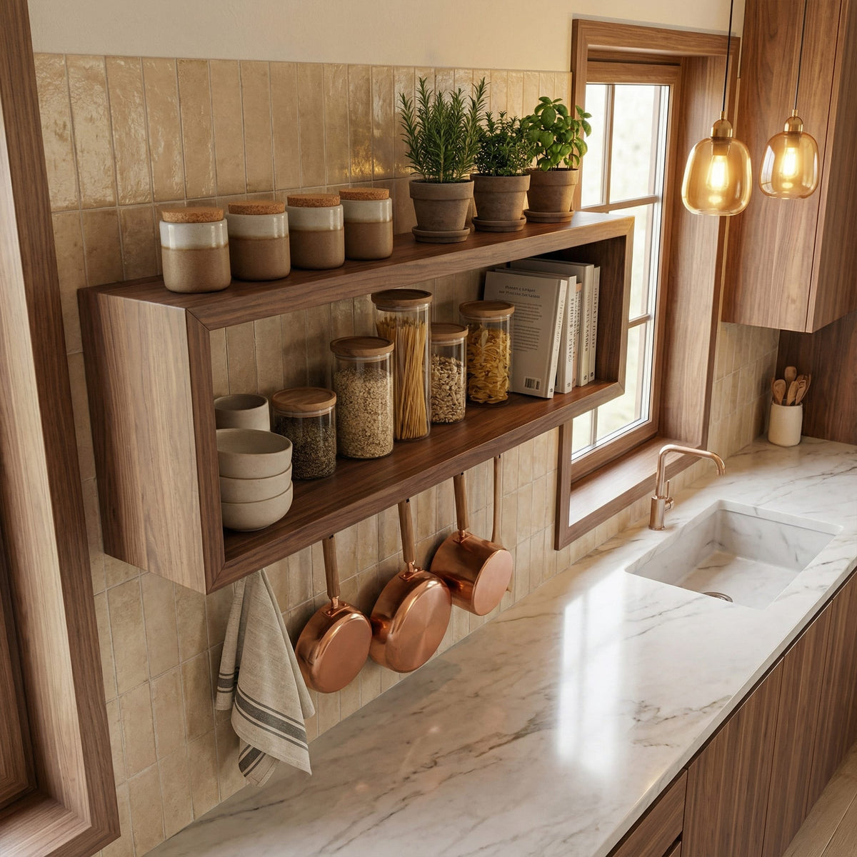 Rustic Box Style Kitchen Wall Shelf Display Unit, solid wood, built to order