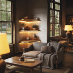 Layered Solid Corner Wall Shelves Warm Minimal Interior Style, solid wood, built to order