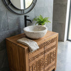 Tribal Geometric Solid Bathroom Vanity Compact Storage Cabinet, solid wood, built to order