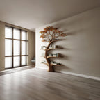 Midcentury Tree Wall Bookcase Study Room, solid wood, built to order