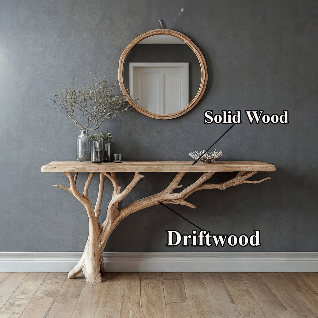 Floating Edge Console Table Handcraft, solid wood, built to order