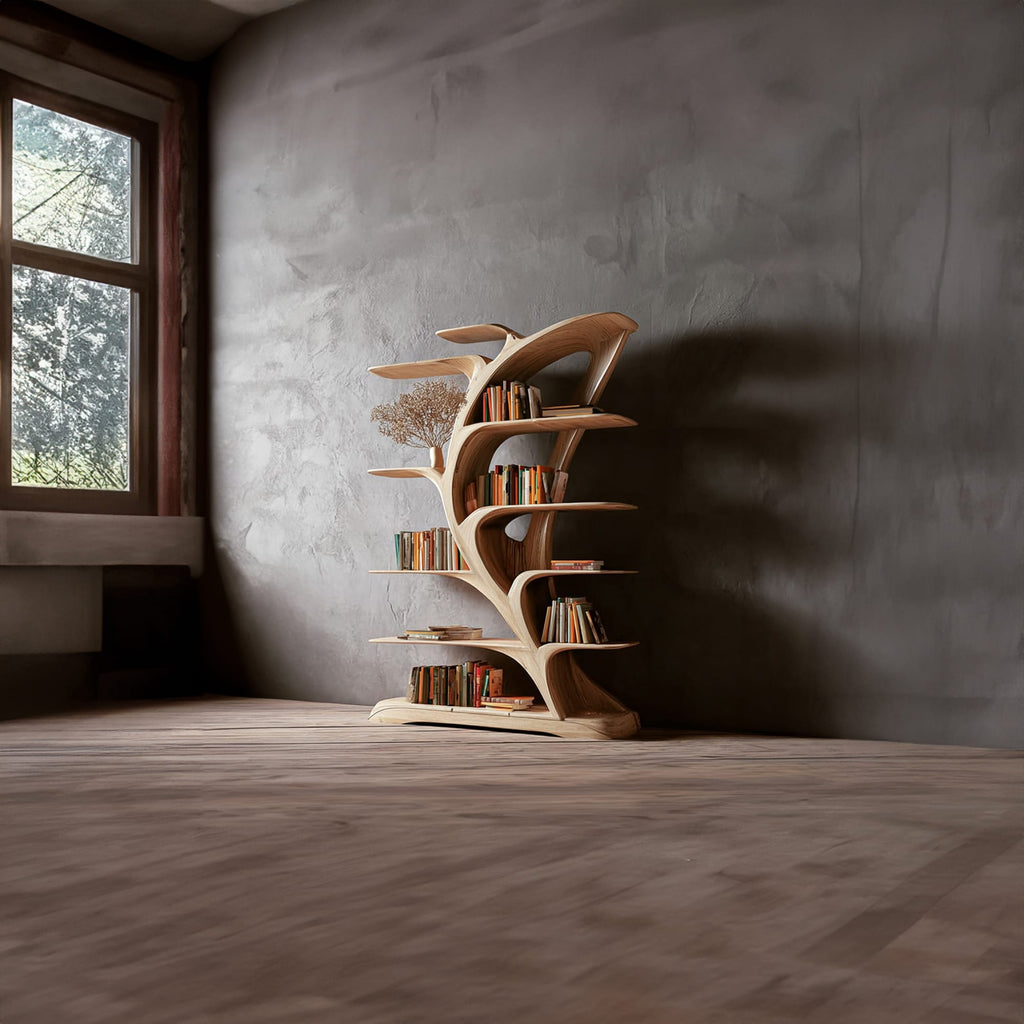 Midcentury Tree Bookshelf Bedroom Reading, solid wood, built to order