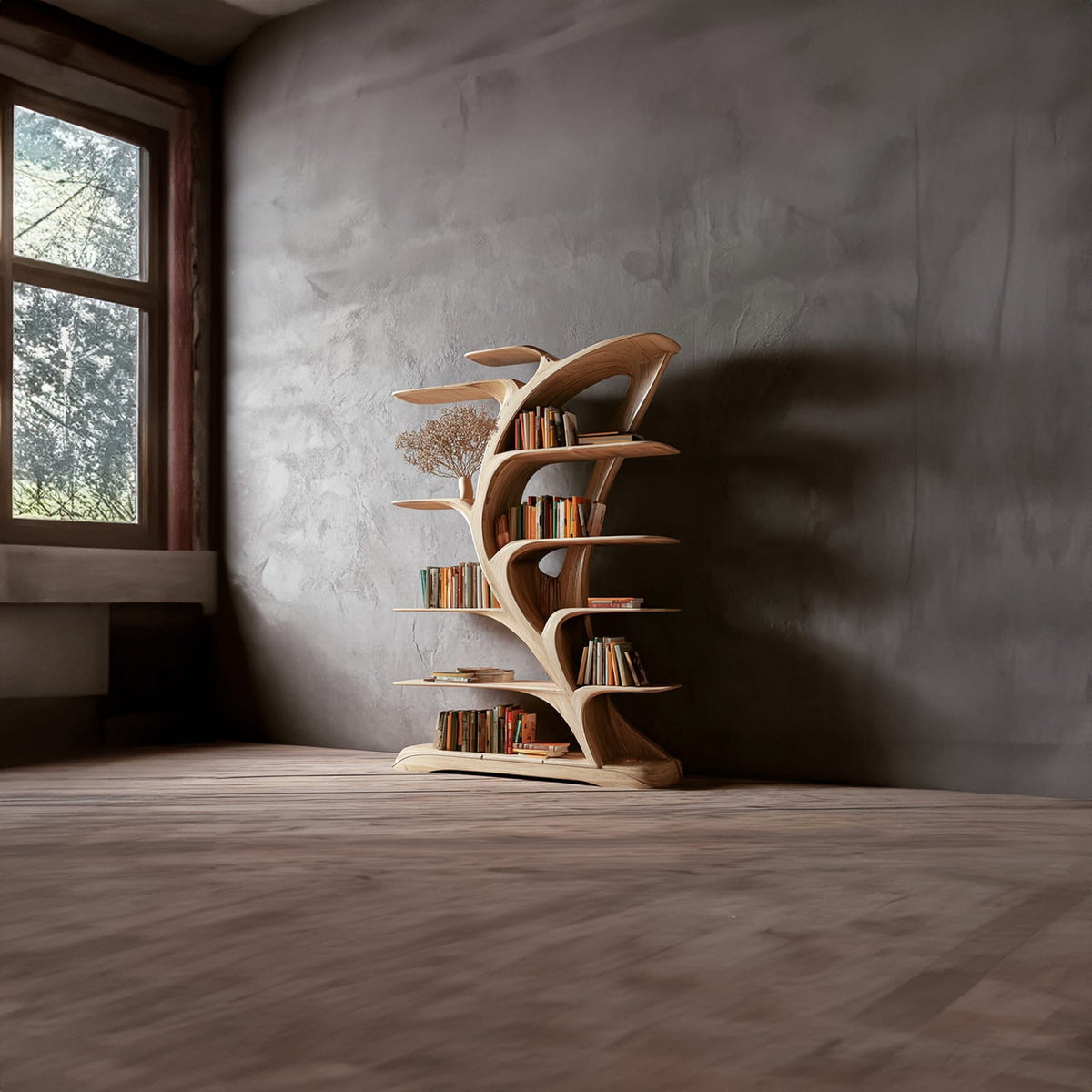 Midcentury Tree Bookshelf Bedroom Reading, solid wood, built to order