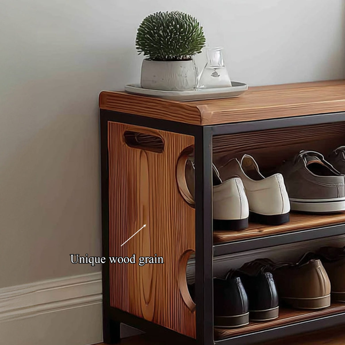 Midcentury Modern Shoe Bench Entryway, solid wood, built to order