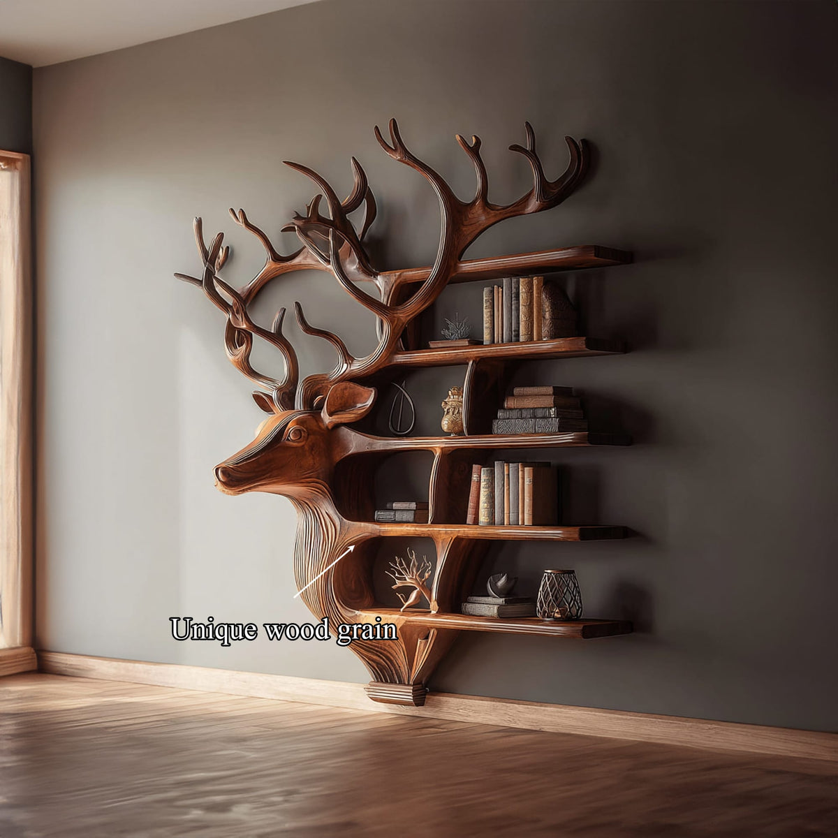 Deer Mounted Bookshelf