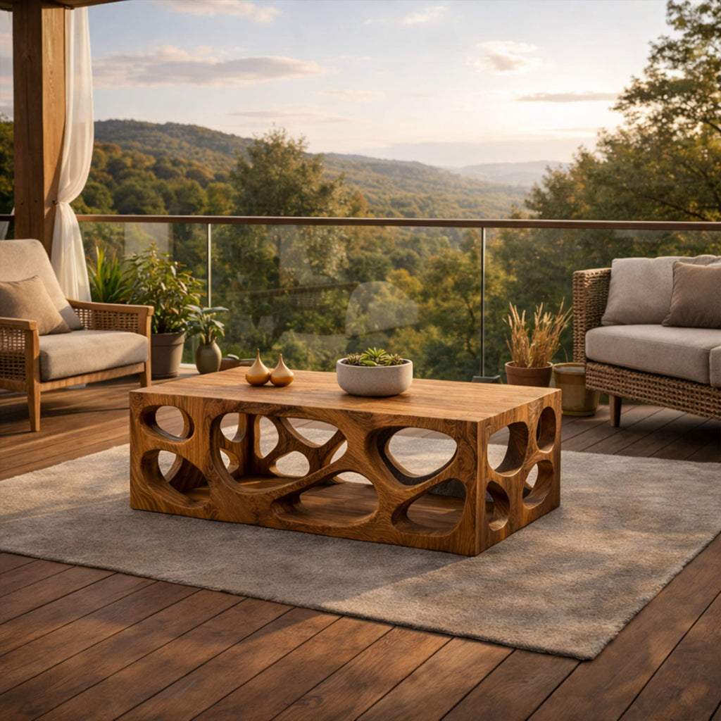 Architectural Carved Solid Coffee Table Organic Void Design Statement Living Room Interior, solid wood, built to order