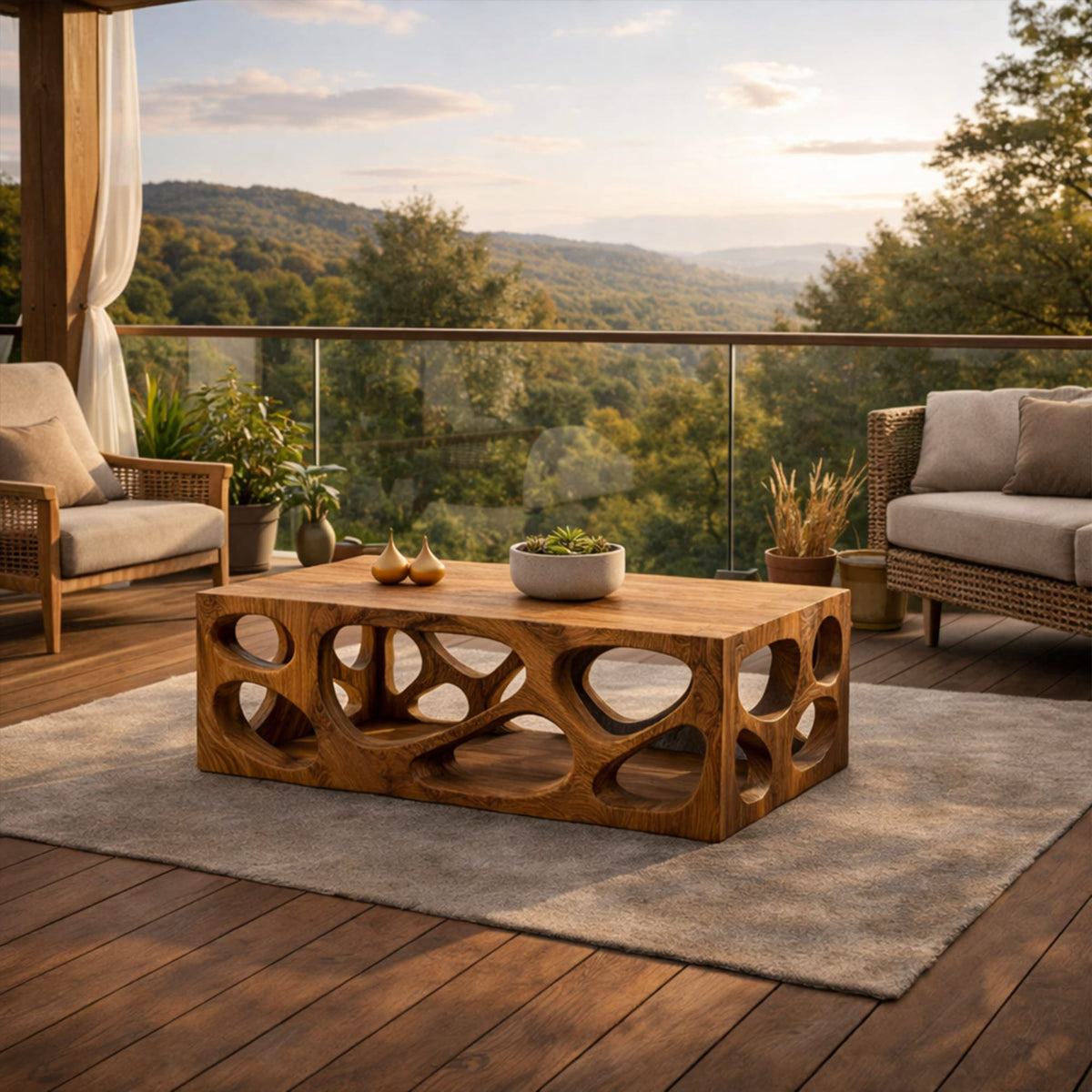 Architectural Carved Solid Coffee Table Organic Void Design Statement Living Room Interior, solid wood, built to order