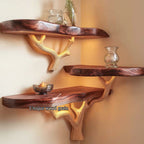 Mid Century Corner Floating Shelf Living Room, solid wood, built to order