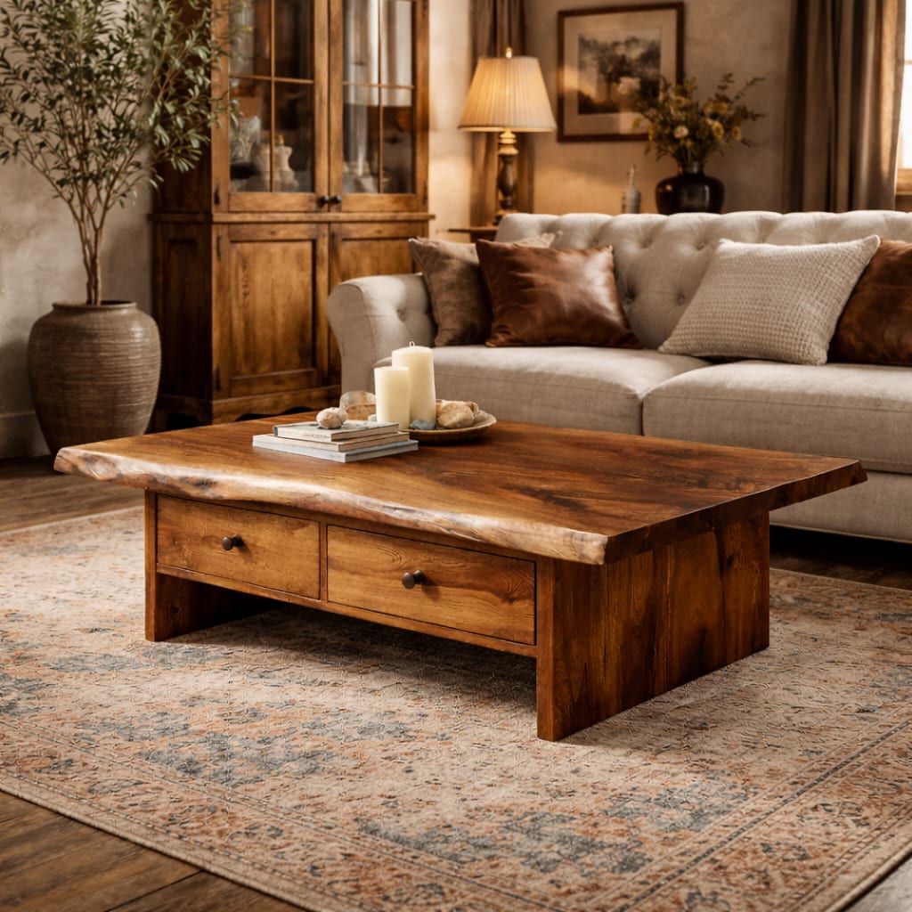 Low Profile Solid Coffee Table Timeless Living Room Interior, solid wood, built to order