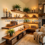 Modern Living Room Floating Wall Shelves, solid wood, built to order