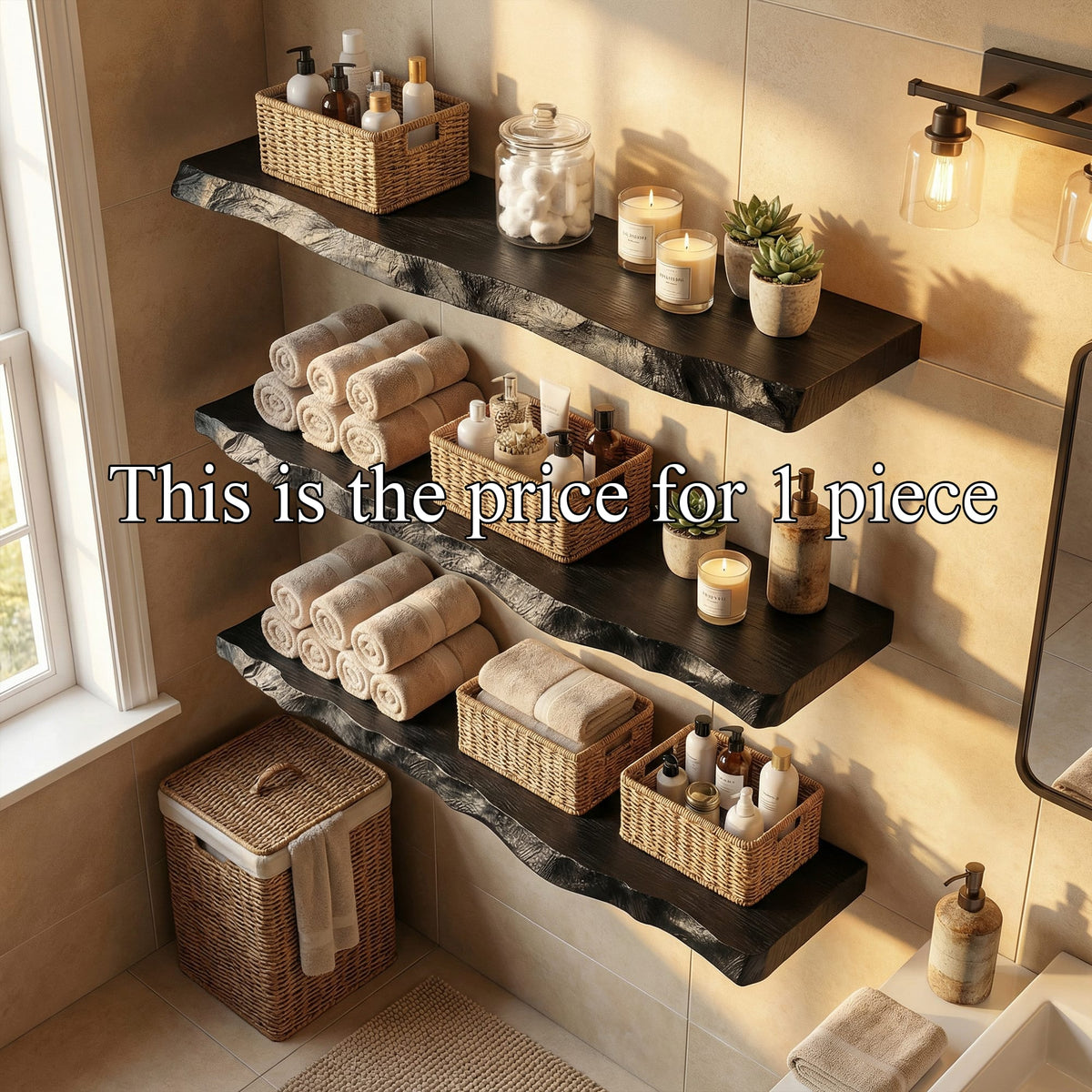 Moder Floating Bathroom Shelves Wall Mounted Storage, solid wood, built to order