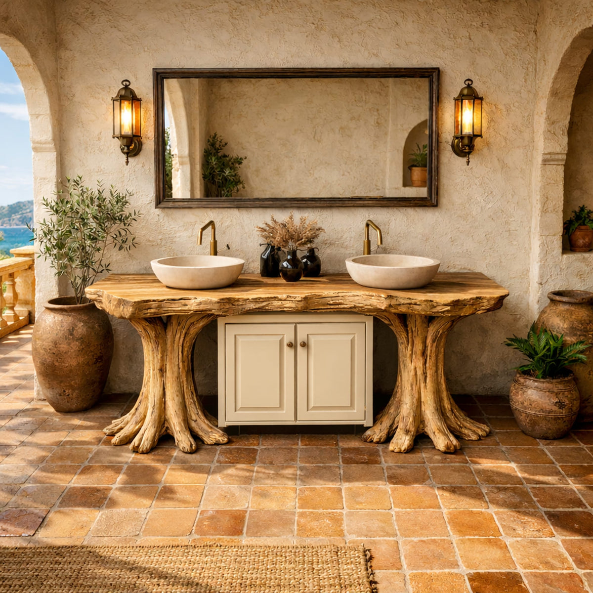 Organic Solid Bathroom Vanity Tree Base Statement Design, solid wood, built to order