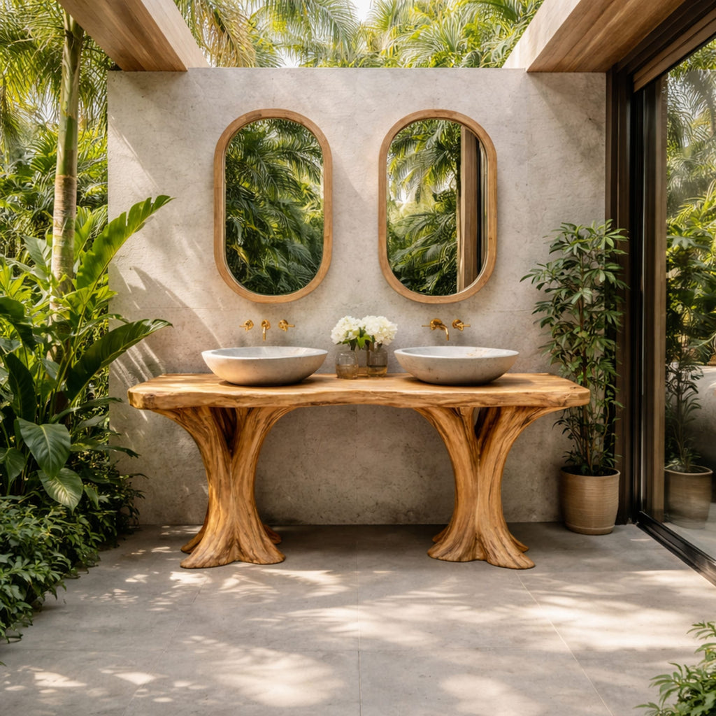 Live Edge Solid Bathroom Vanity Organic Sculptural Base, solid wood, built to order