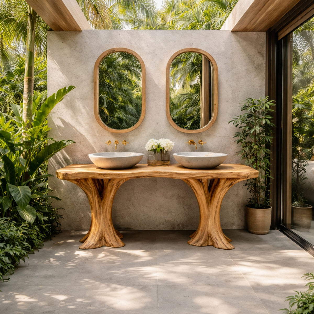 Live Edge Solid Bathroom Vanity Organic Sculptural Base, solid wood, built to order