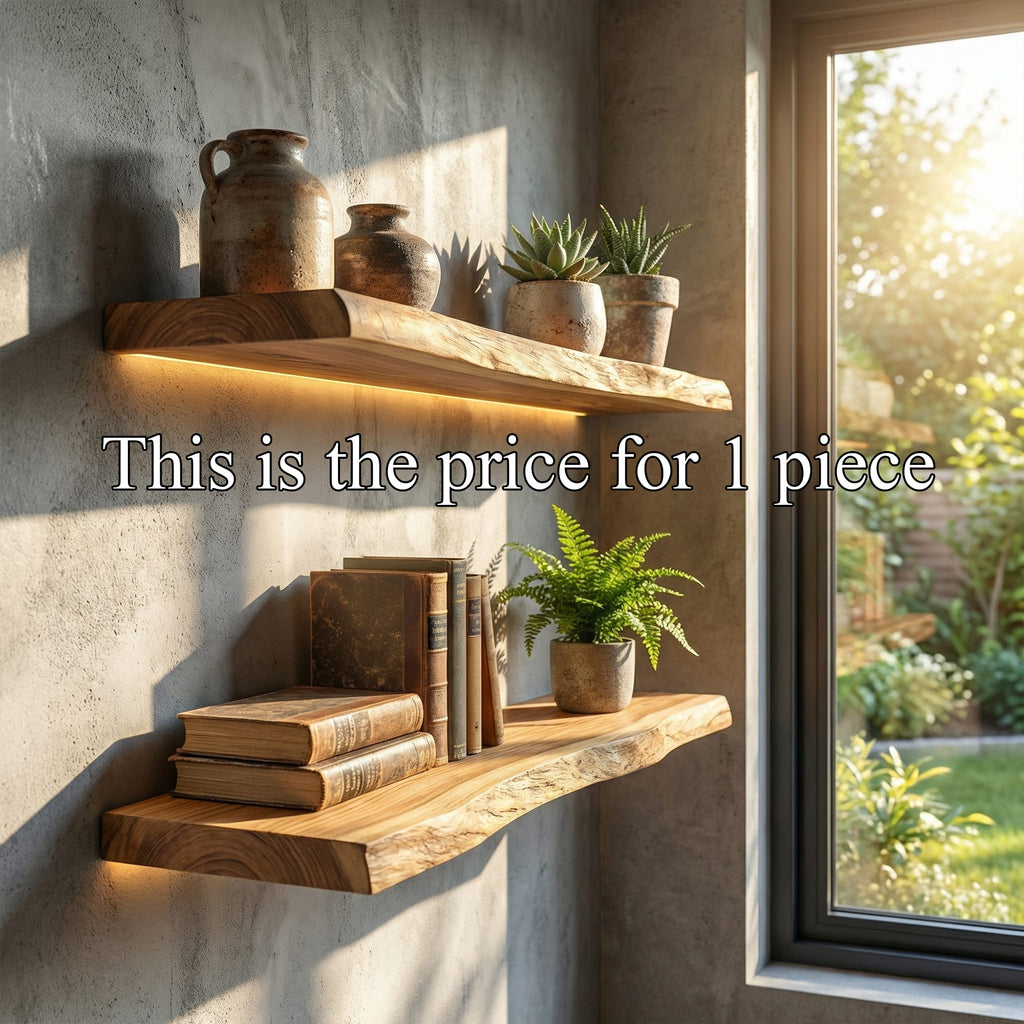 Rustic Chunky Floating Wall Shelves Edge Display, solid wood, built to order