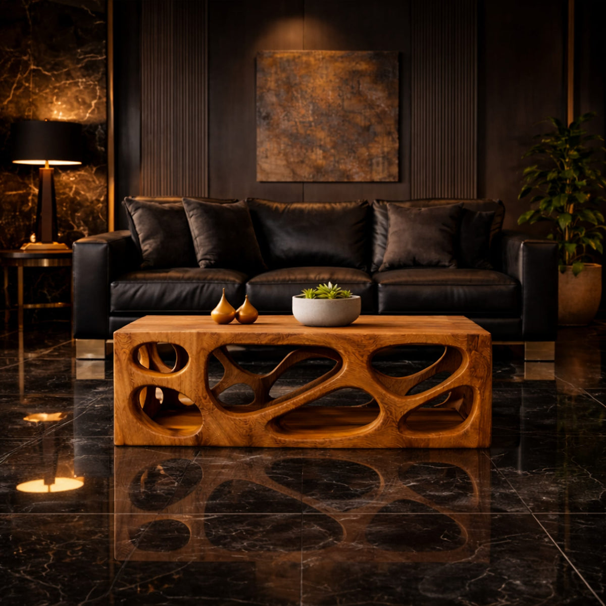Architectural Carved Solid Coffee Table Organic Void Design Statement Living Room Interior, solid wood, built to order