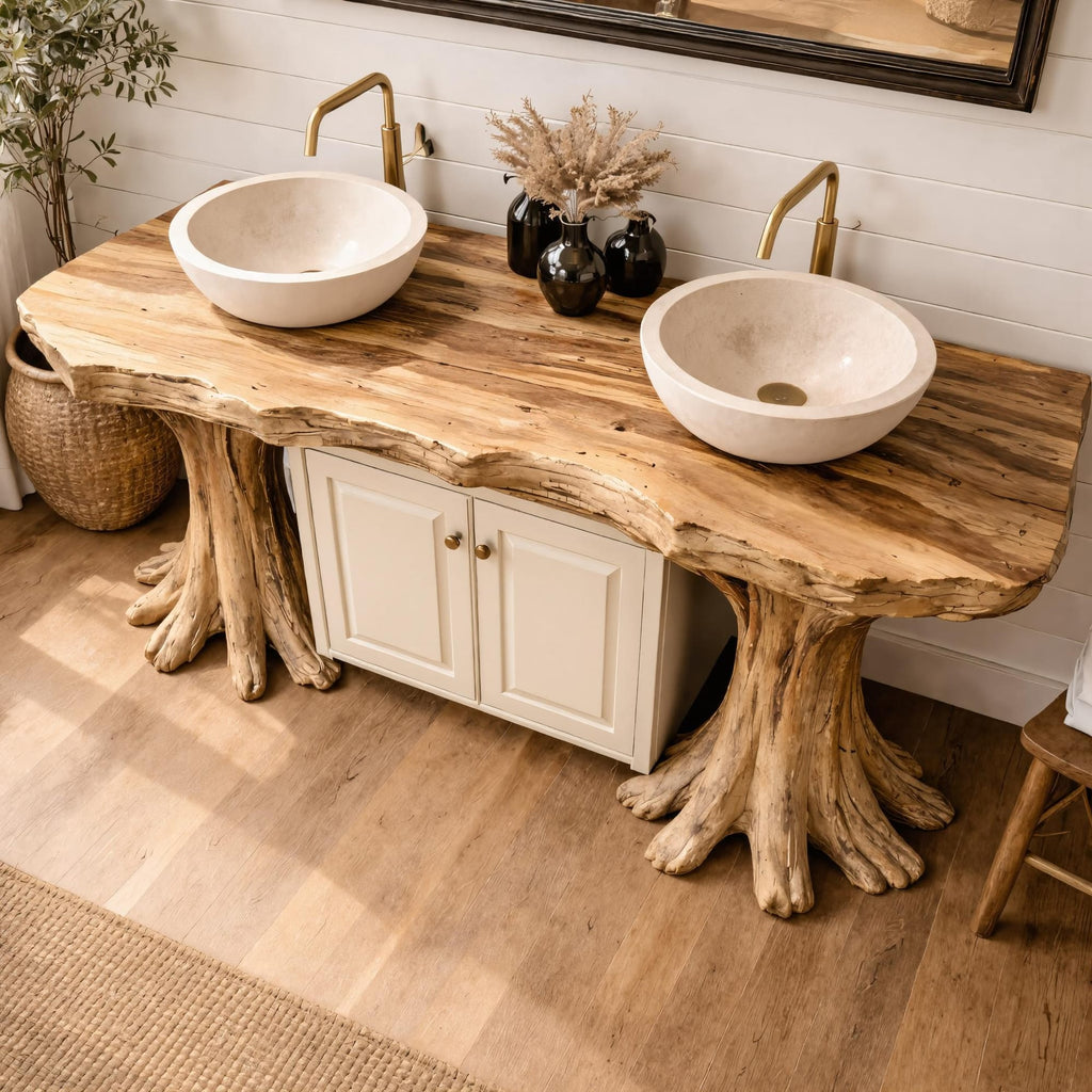 Organic Solid Bathroom Vanity Tree Base Statement Design, solid wood, built to order