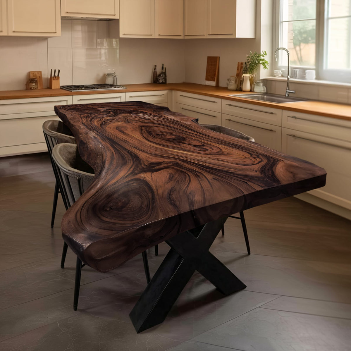 Live Edge Solid Kitchen Dining Table