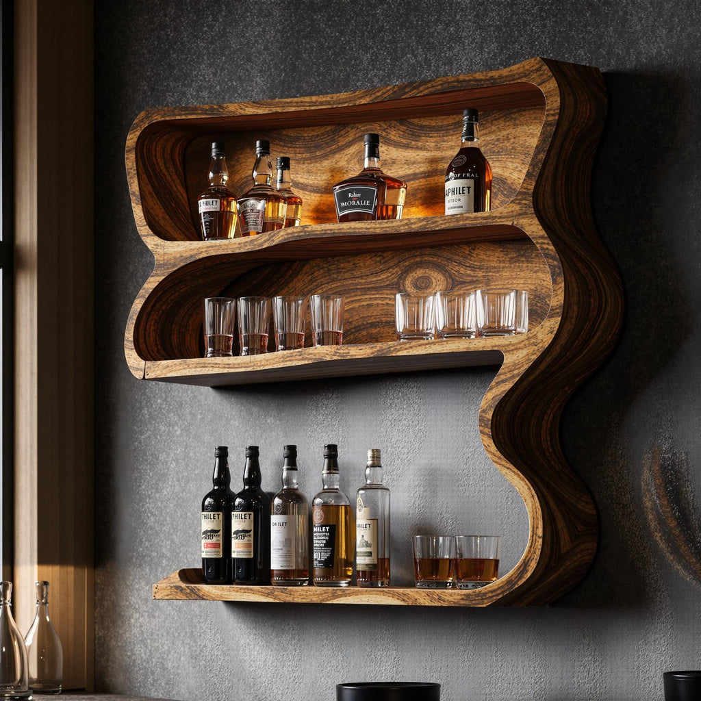 Customizable Wood Wine Bar Shelf, solid wood, built to order