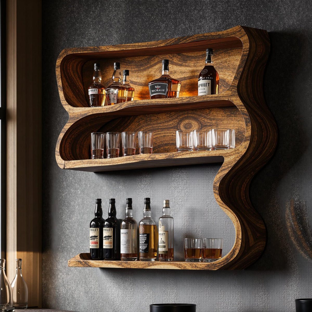 Customizable Wood Wine Bar Shelf, solid wood, built to order