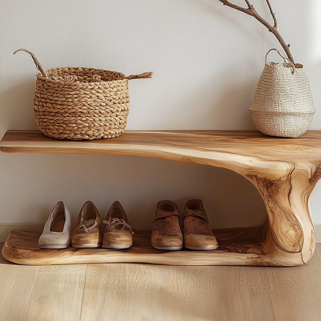 Custom Wood Shoe Bench Rack Shoe Storage, solid wood, built to order