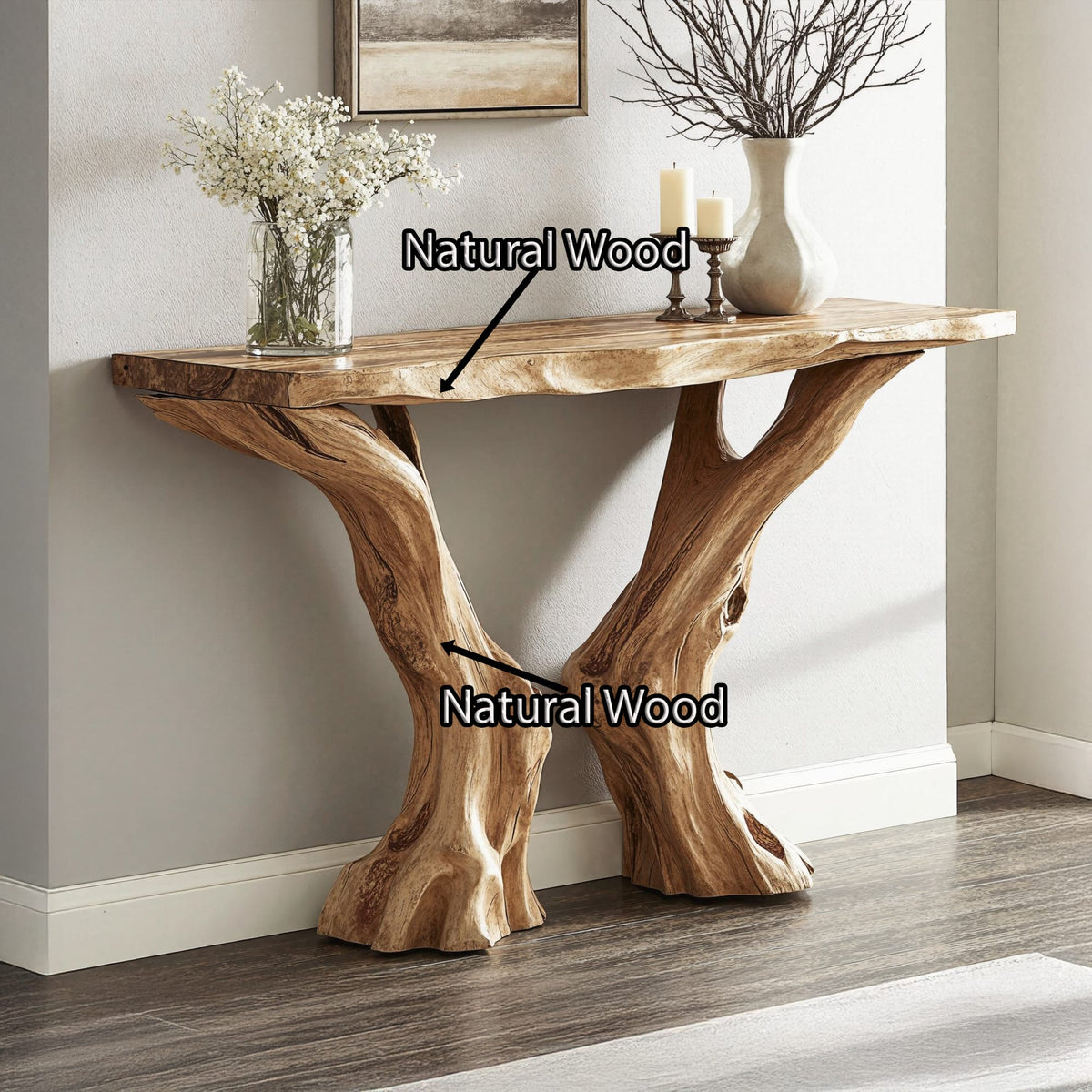 Live Edge Rustic Console Table, solid wood, built to order