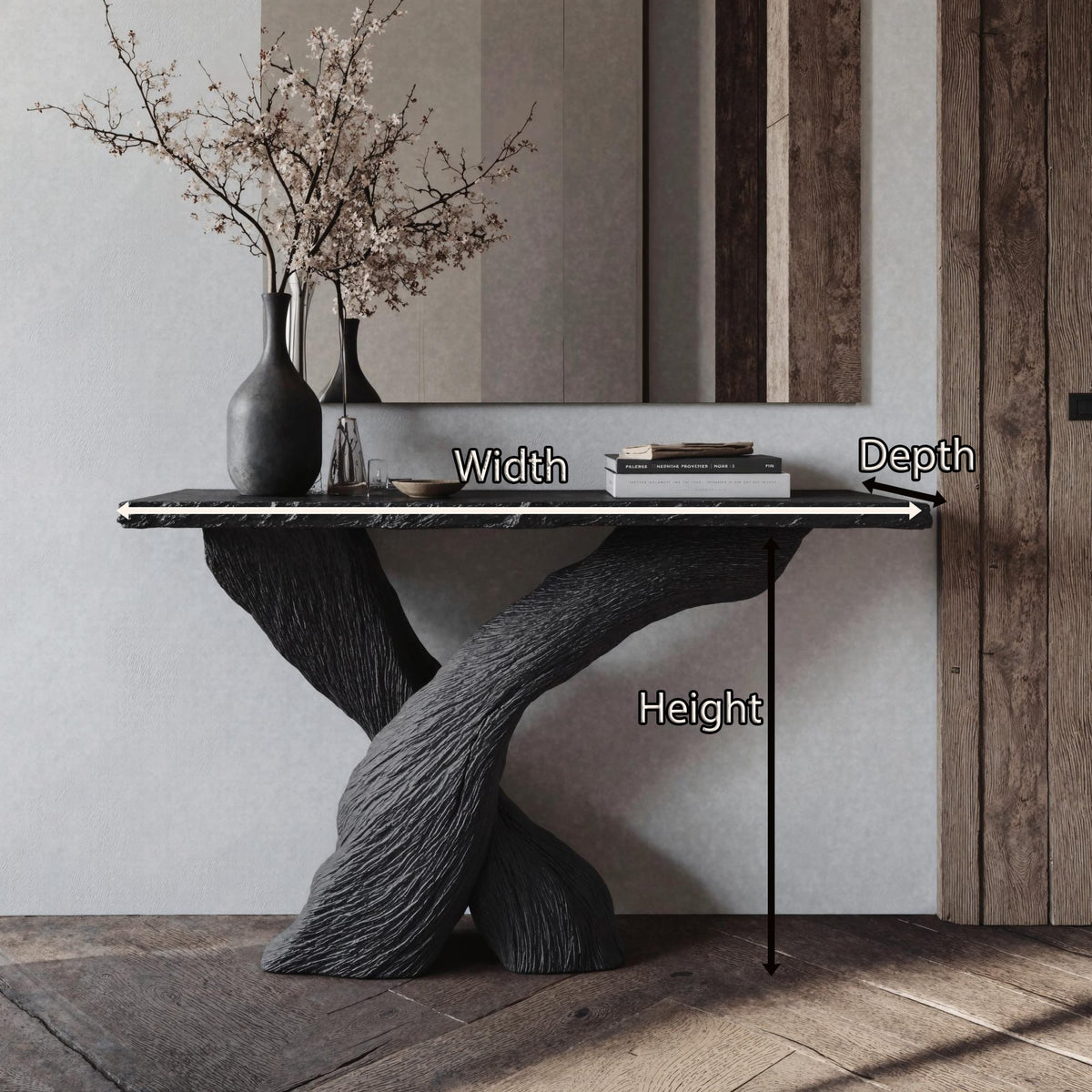 Mid-century Modern Black Console Table, solid wood, built to order