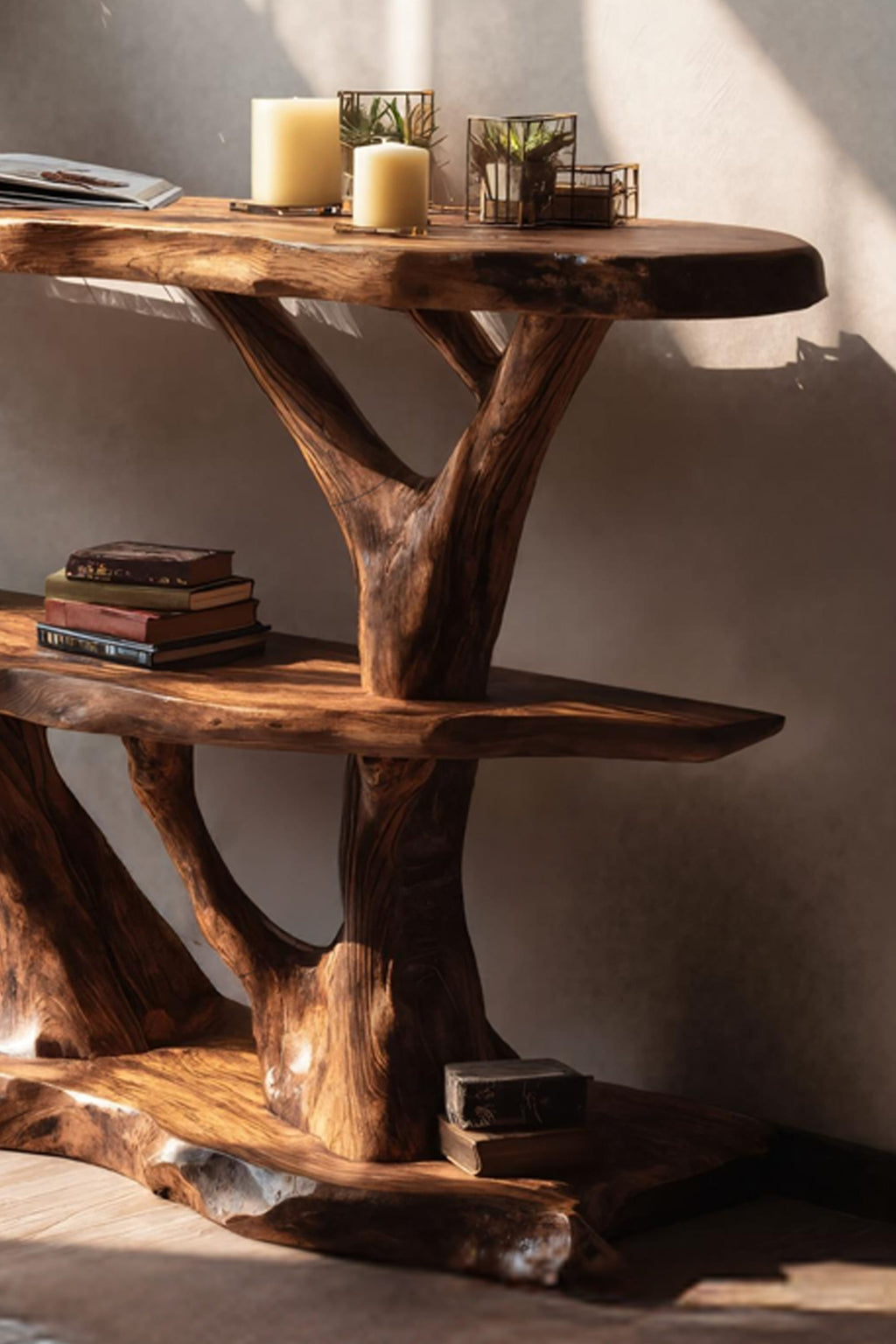 Mid Century Live Edge Hallway Console Table