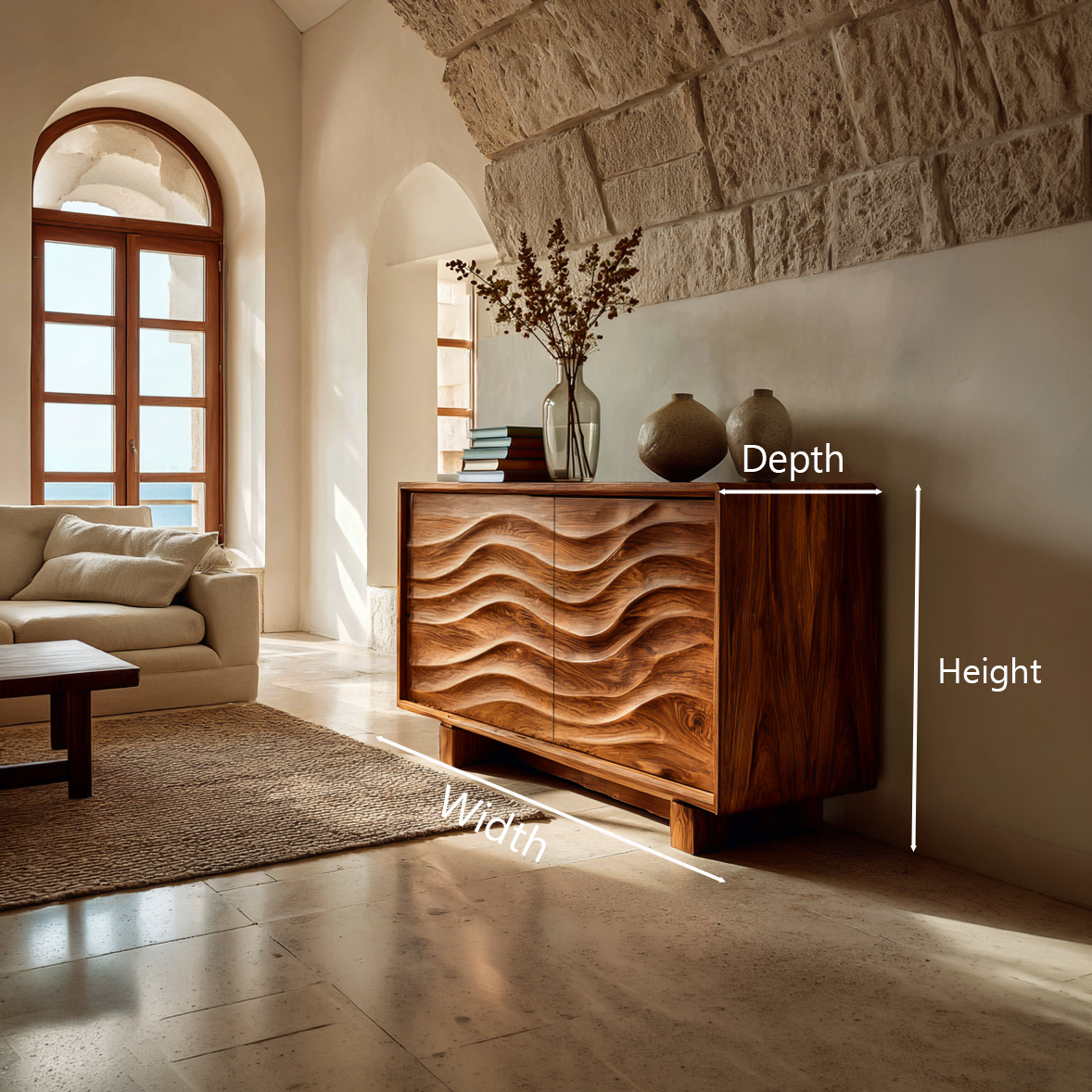 Wooden Sideboard 3d Wave Carving, solid wood, built to order, view 8