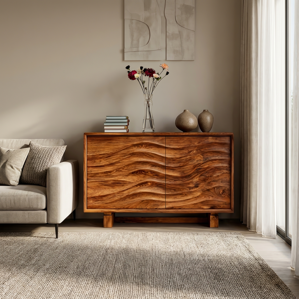Wooden Sideboard 3d Wave Carving, solid wood, built to order