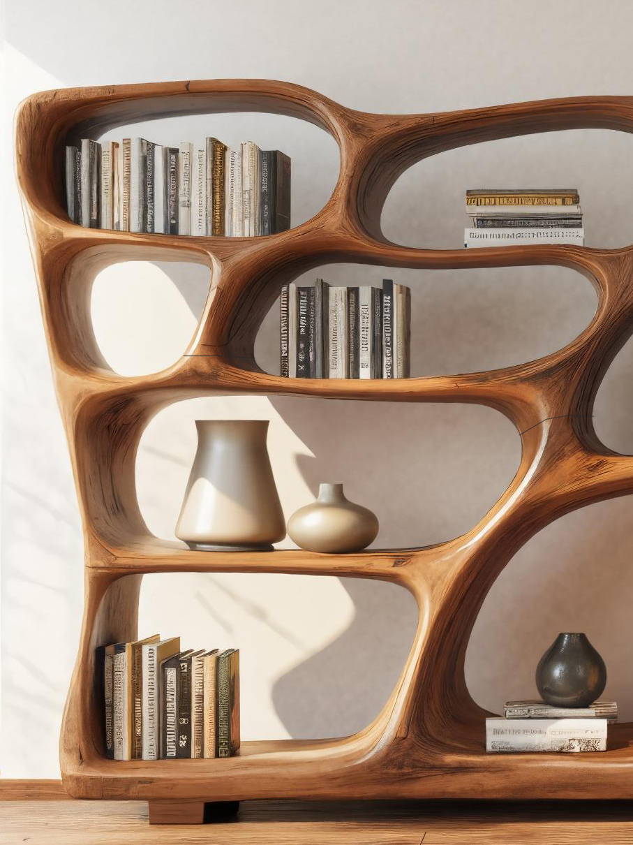 Modern Bookshelf with Sculptural Open Design, solid wood, built to order, view 4