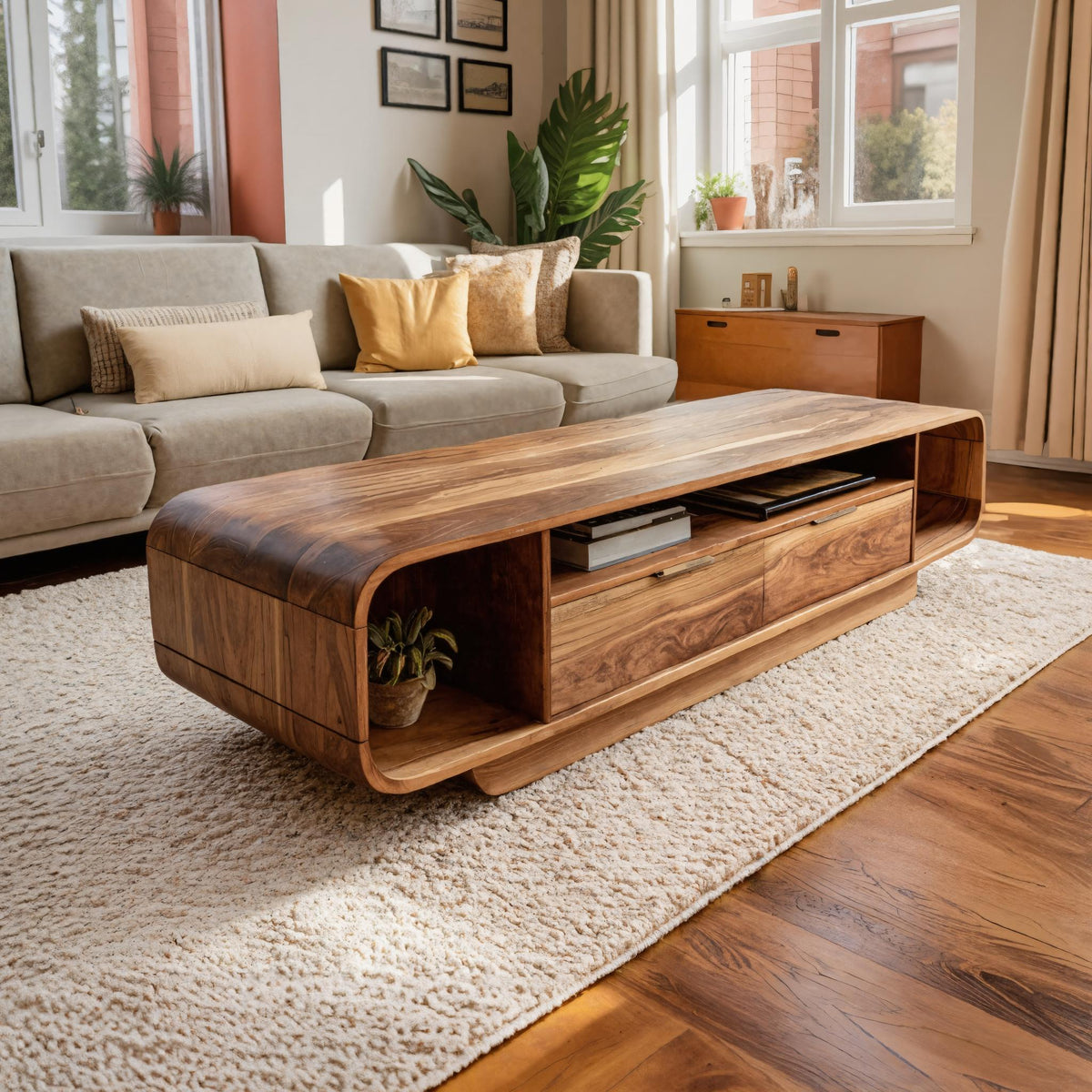 Modern Coffee Table with Storage Drawers, solid wood, built to order