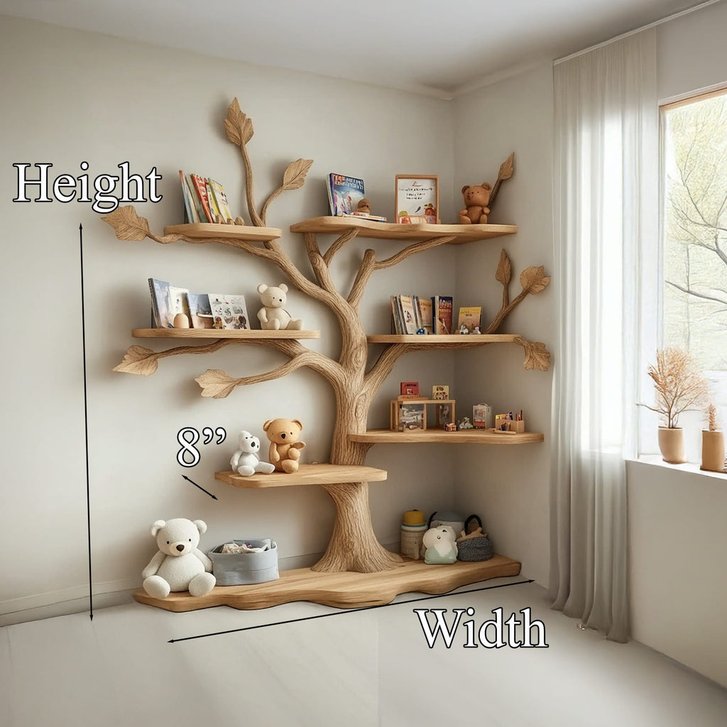 Tree Kids Bookshelf Natural Trees Baby Room Decor Gift, solid wood, built to order