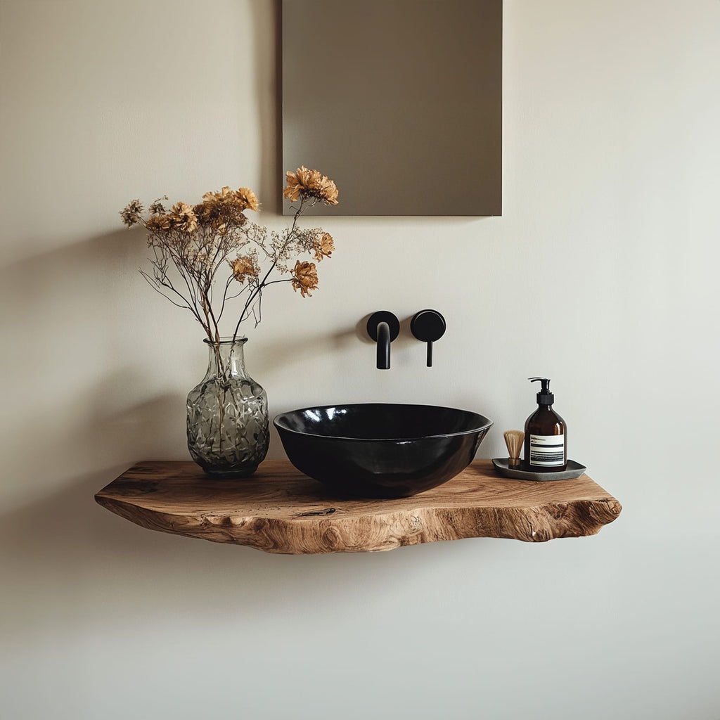 Handcrafted Live Edge Bathroom Vanity Shelf, solid wood, built to order