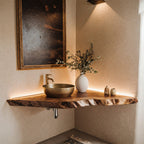 Handcrafted Counter Bathroom Corner Shelf, solid wood, built to order