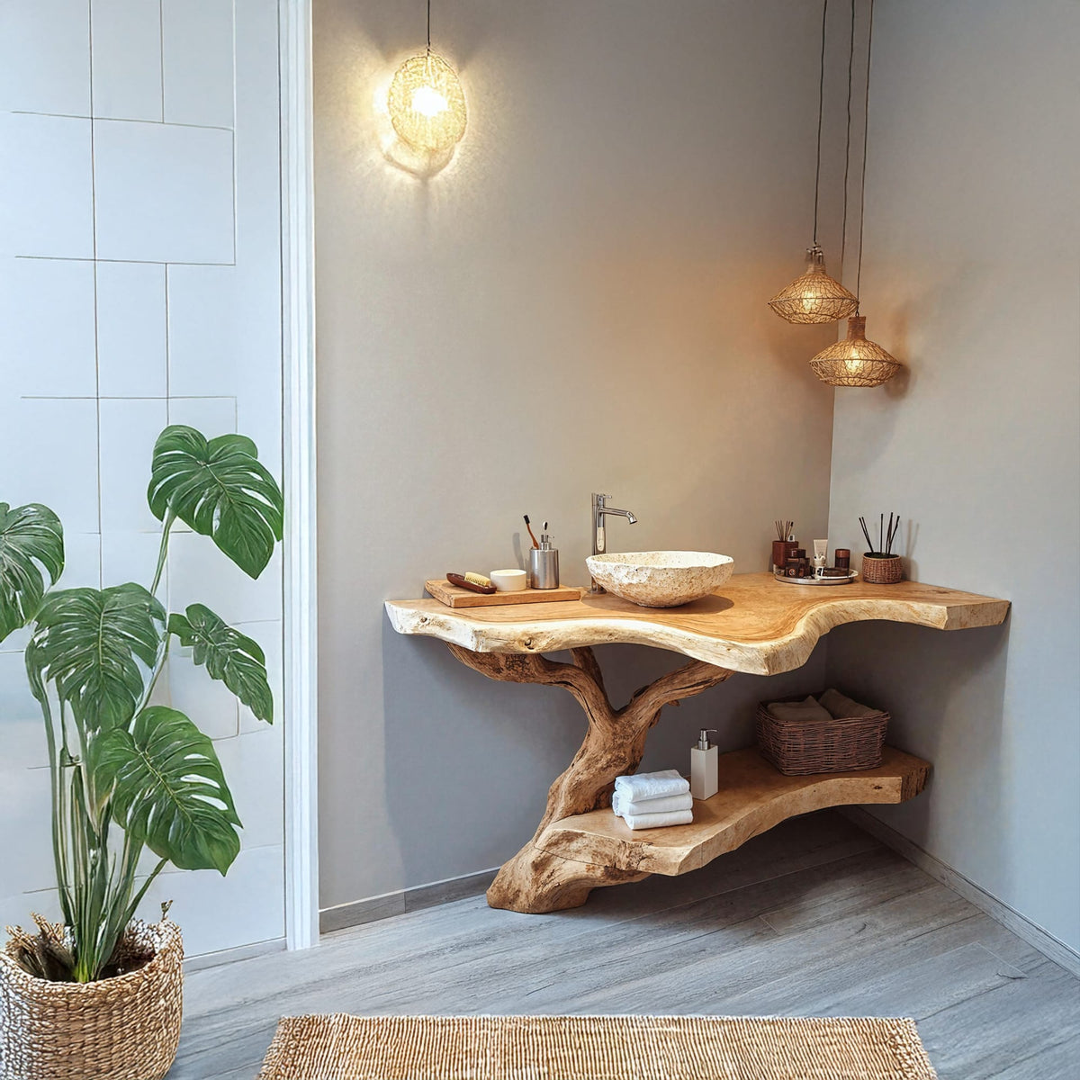 Mid Century Modern Bathroom Vanity, solid wood, built to order