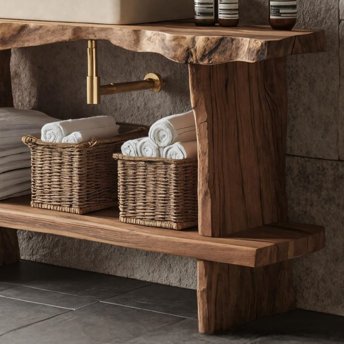 Bathroom Furniture Rustic Vanity with Live Edge Top, solid wood, built to order