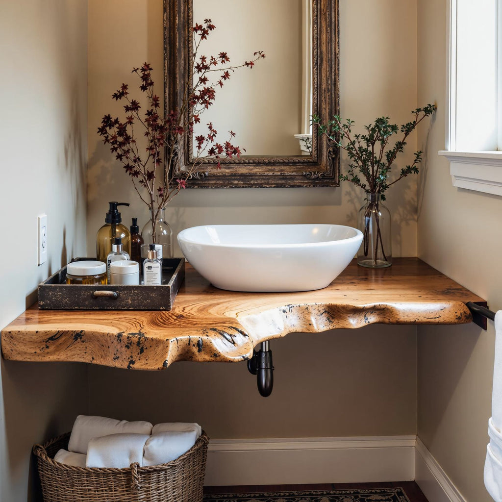 Floating Bathroom Corner Shelf Vanity, solid wood, built to order