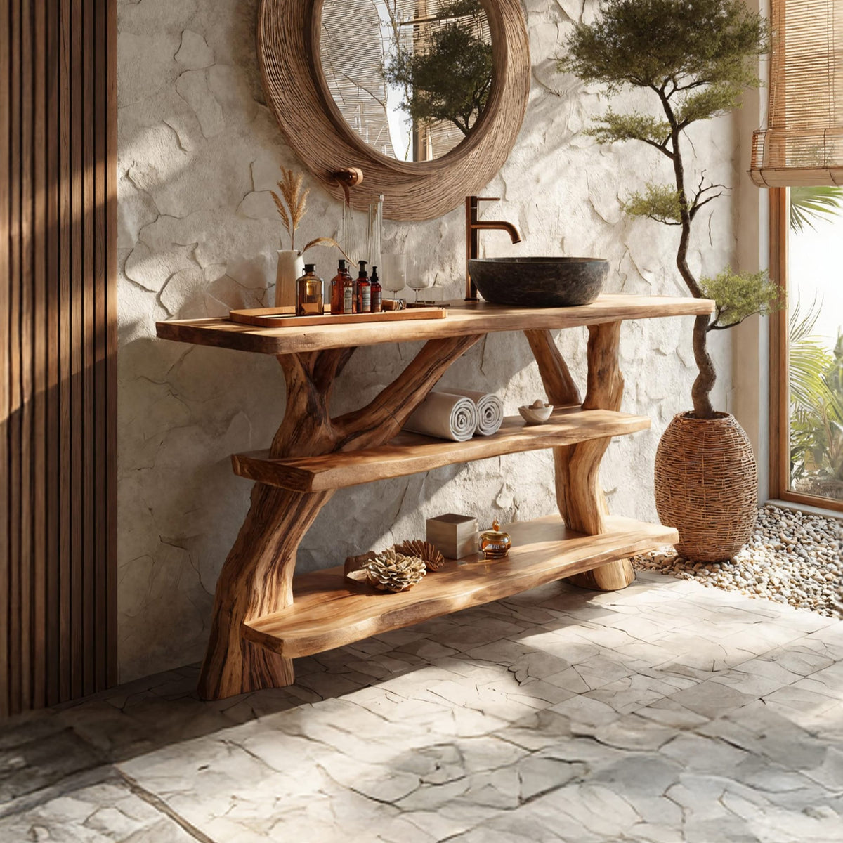 Solid Live Edge Slab Vanity