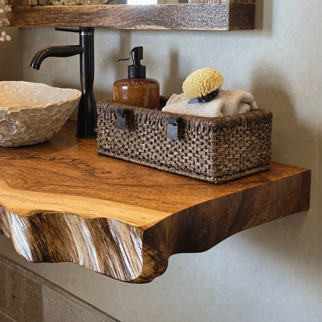 Floating Edge Bathroom Shelf, solid wood, built to order
