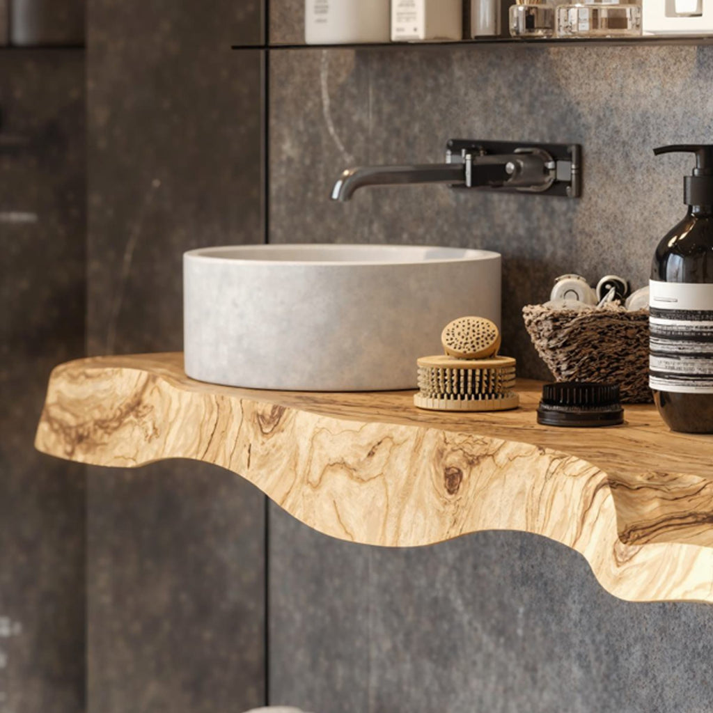 Handcrafted Counter Bathroom Vanity Shelf, solid wood, built to order