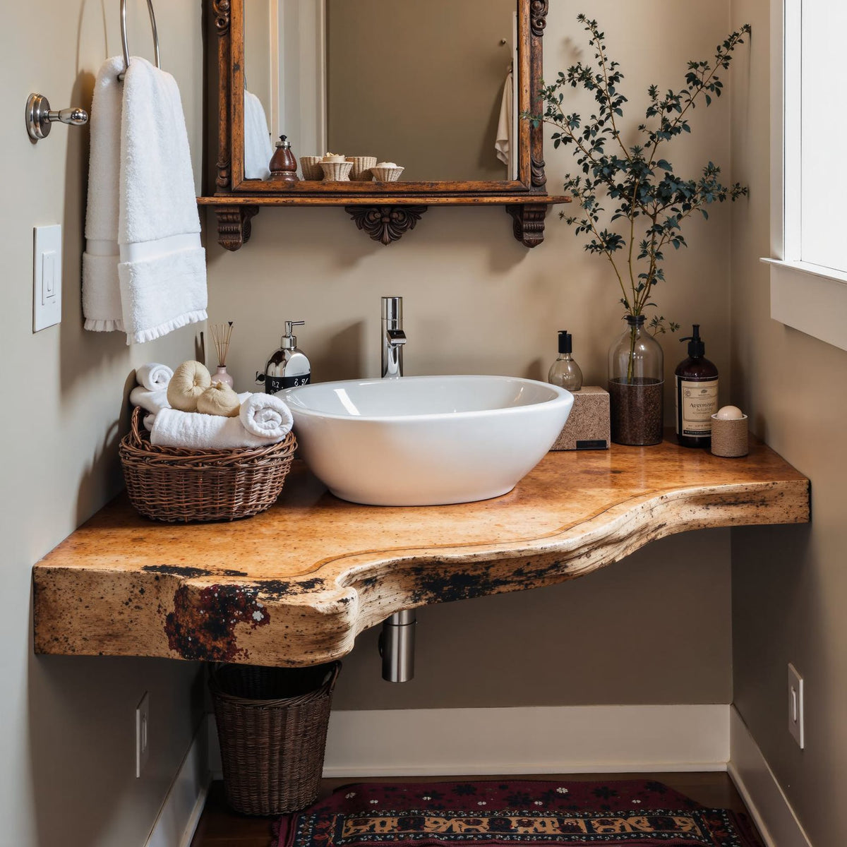 Floating Bathroom Corner Shelf, solid wood, built to order