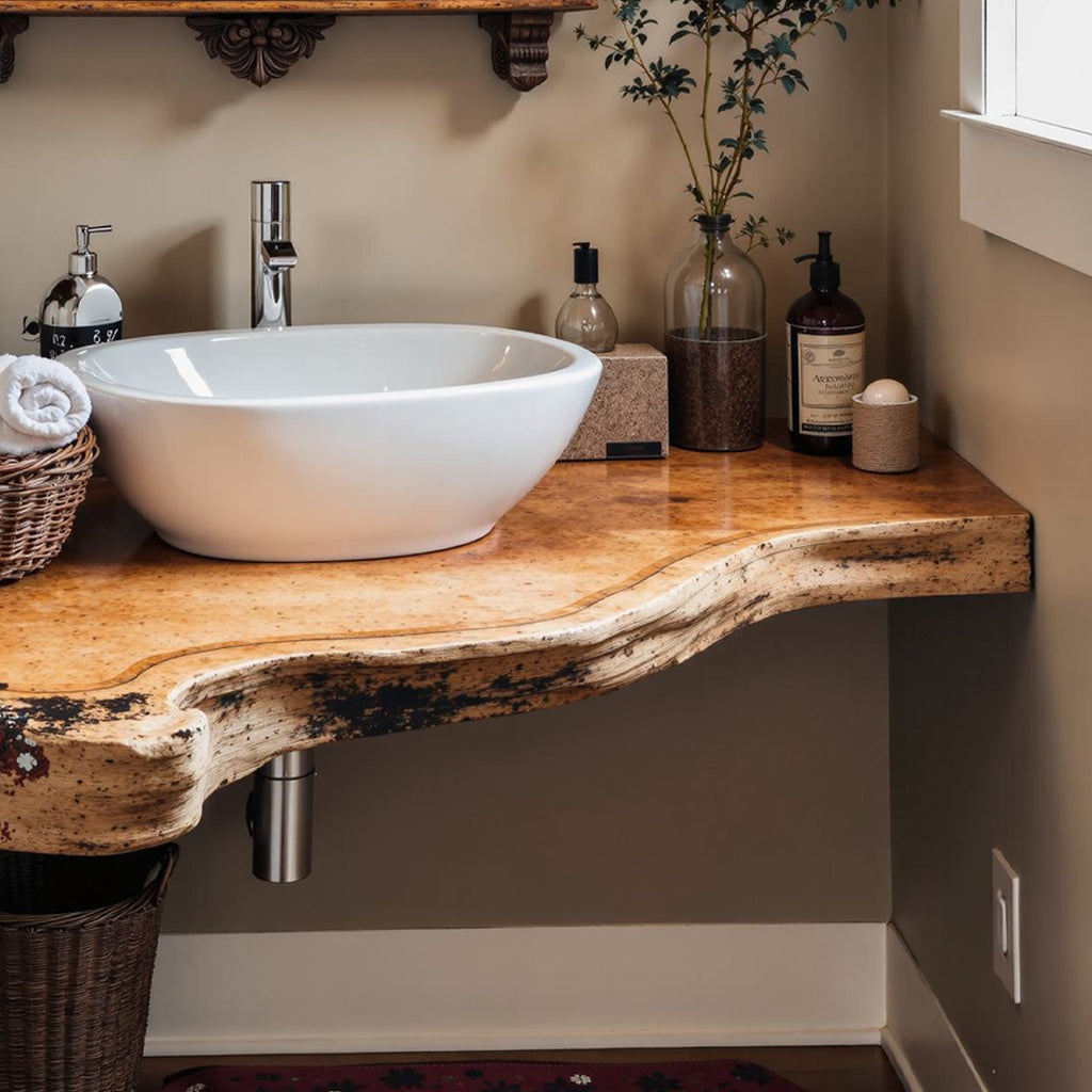 Floating Bathroom Corner Shelf, solid wood, built to order