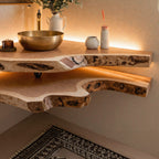Floating Bathroom Corner Shelf, solid wood, built to order